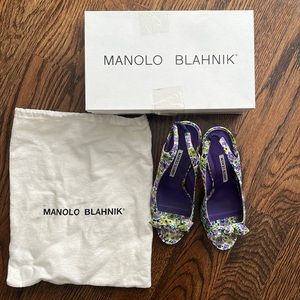 Manila Blahnik green and purple open toe sling backs sz38.5